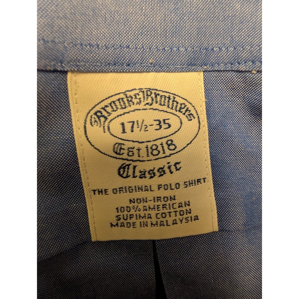 Brooks Brothers Traditional Fit Non-Iron Dress Shirt Blue Men's 17 1/2 35 Cotton - Picture 6 of 7